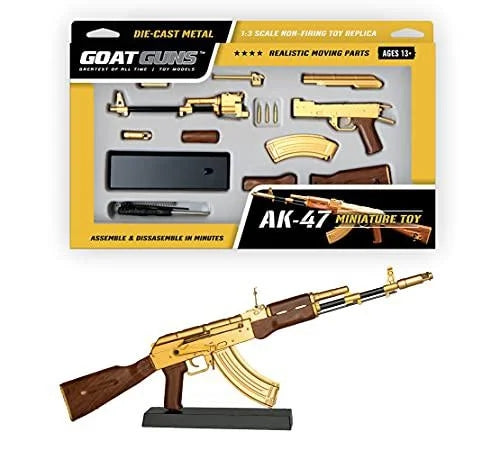 Goatguns Miniature AK47 Model Gold | 1:3 Scale Die Cast Metal Build Kit