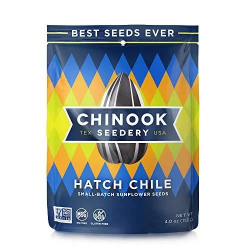 1 Case / 12 Bags 4oz Each Chinook Seedery Hatch Chile Roasted Sunflower Seeds
